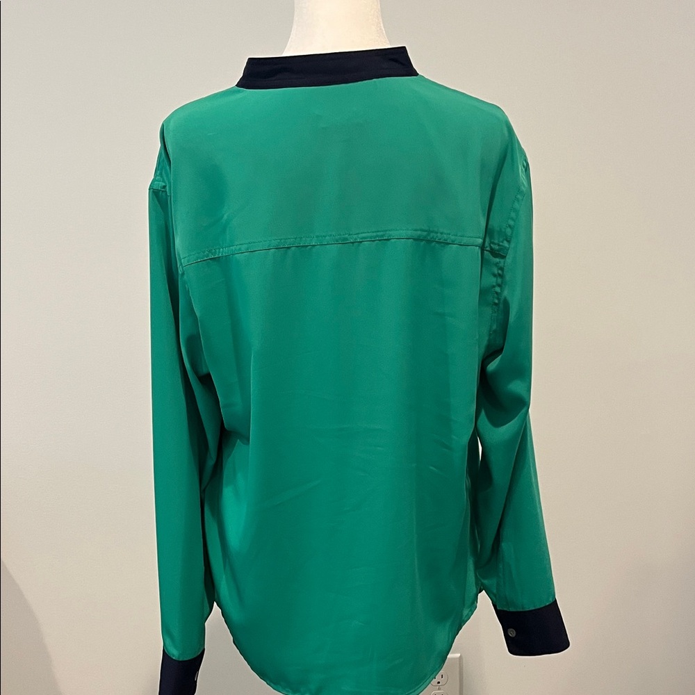 Vince Camuto Green and Navy Women's Blouse sz 12 - Picture 3 of 5